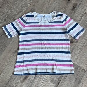 Time and Tru Multi Stripe Scoop Neck Top Large short sleeve